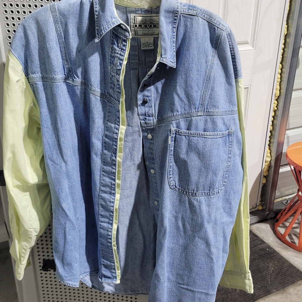 Levi's Men's Blue and Light Green Shirt Jacket